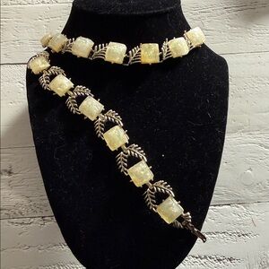 Vintage 40-50s Coro Yellow Glitter Thermoset Necklace, Bracelet, Earrings Set,